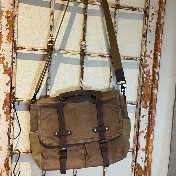 Newhey Messenger Briefcase Leather Waved  Canvas  Large 15.6" Brown - Picture 15 of 16